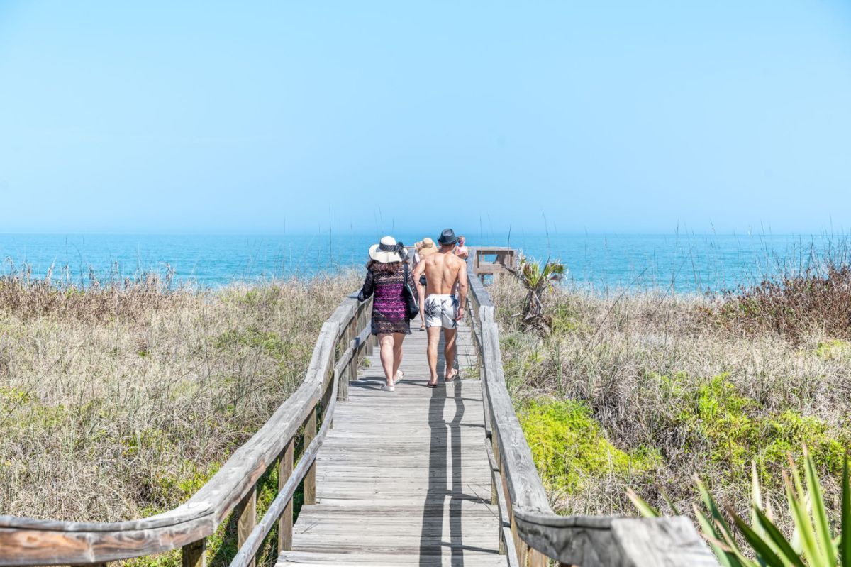 family walking to Vilano Beach